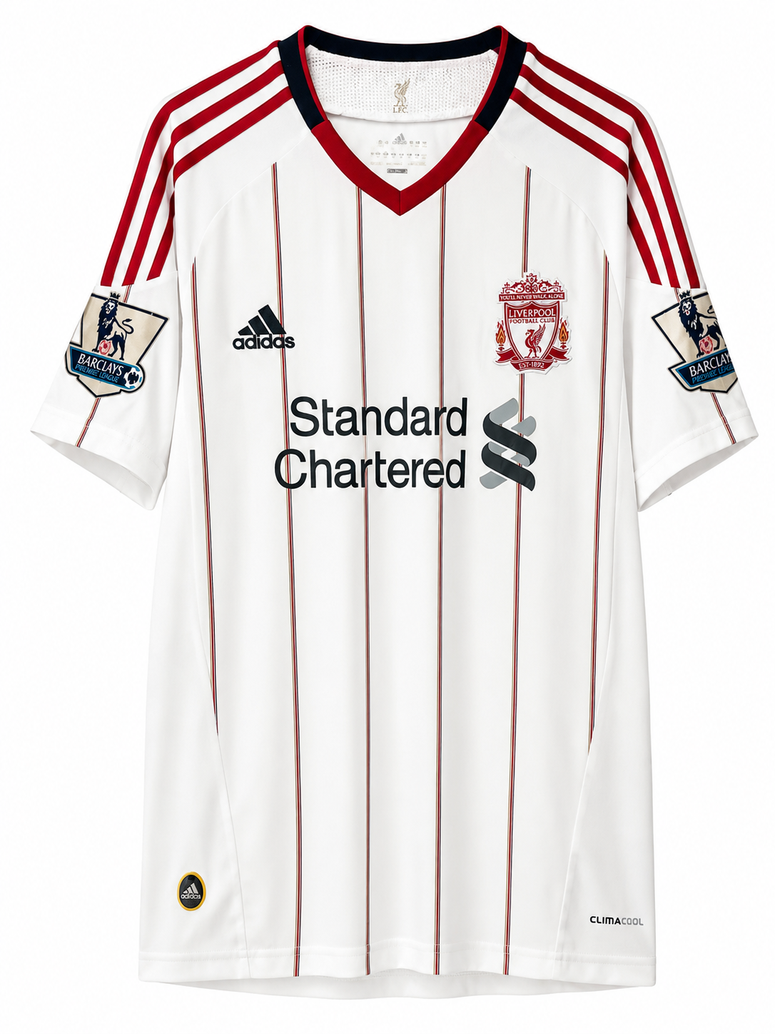 Liverpool FC Adidas Away Jersey – White Pinstripe Shirt (Premier League Era)